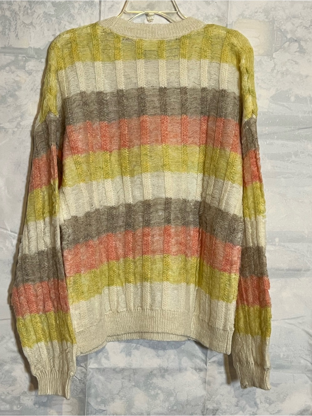 Striped Crewneck Sweater in Cream, Yellow & Coral